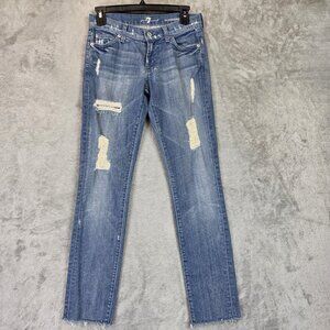 7 For All Mankind Jeans Womens 25 Blue Roxanne Distressed Skinny Raw Hem USA